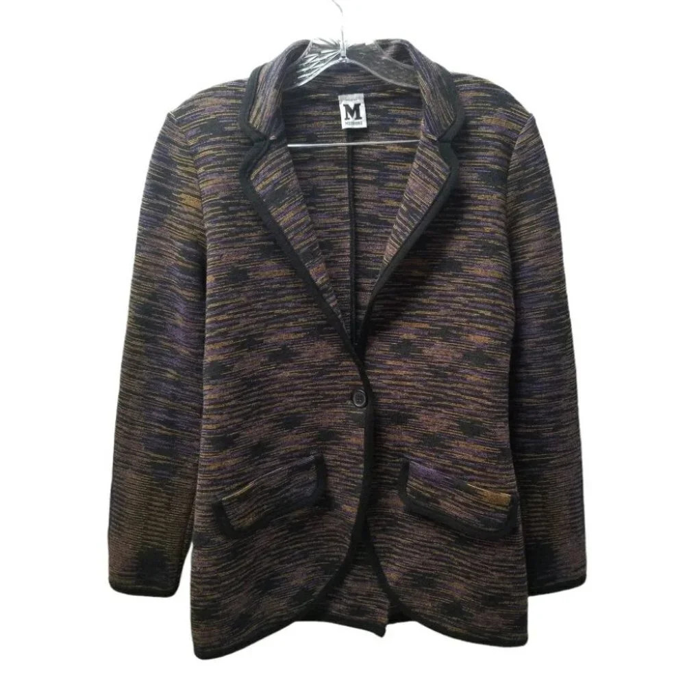 M Missoni 42 Purple Orange Black Heathered Blazer Cardigan